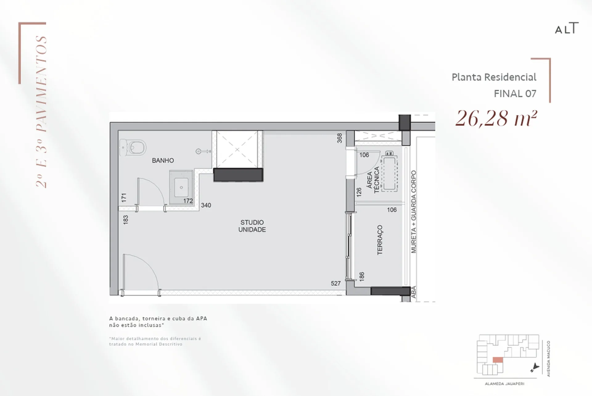 Planta do Alt Boutique Studios em Moema — 1 dormitório, 26 m²