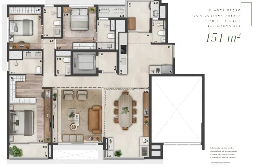 Planta do Altier Moema Pássaros em Moema — 3 dormitórios, 151 m²