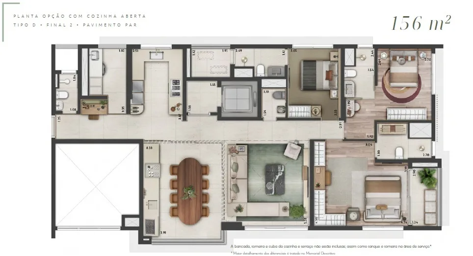 Planta do Altier Moema Pássaros em Moema — 3 dormitórios, 156 m²