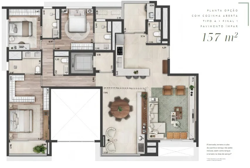 Planta do Altier Moema Pássaros em Moema — 3 dormitórios, 157 m²