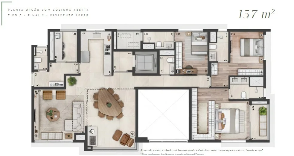 Planta do Altier Moema Pássaros em Moema — 3 dormitórios, 157 m²