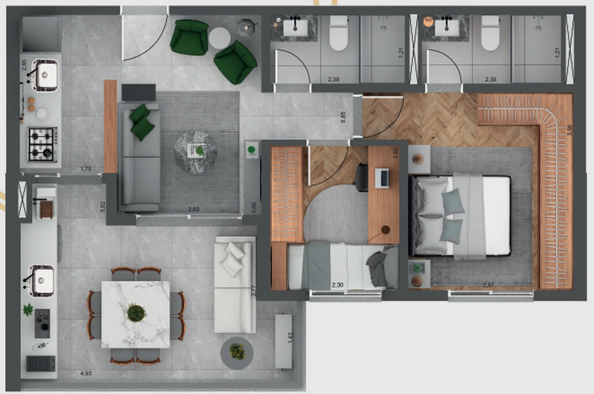 Planta do Altis Santana em Santana — 2 dormitórios, 64,58 m²