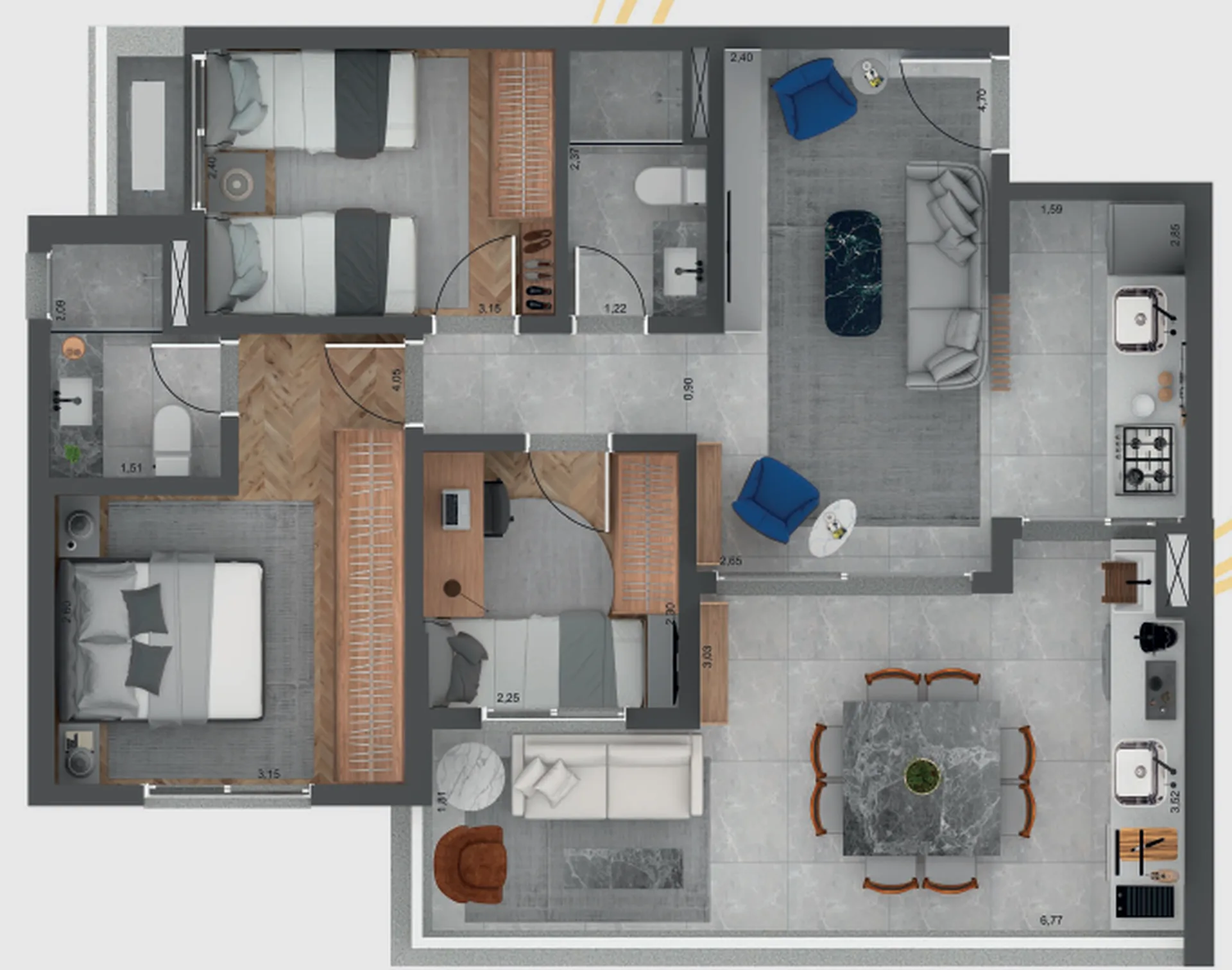 Planta do Altis Santana em Santana — 3 dormitórios, 78,81 m²