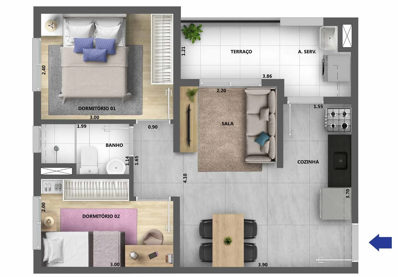 Planta do Alto São Domingos em Pirituba — 2 dormitórios, 34 m²