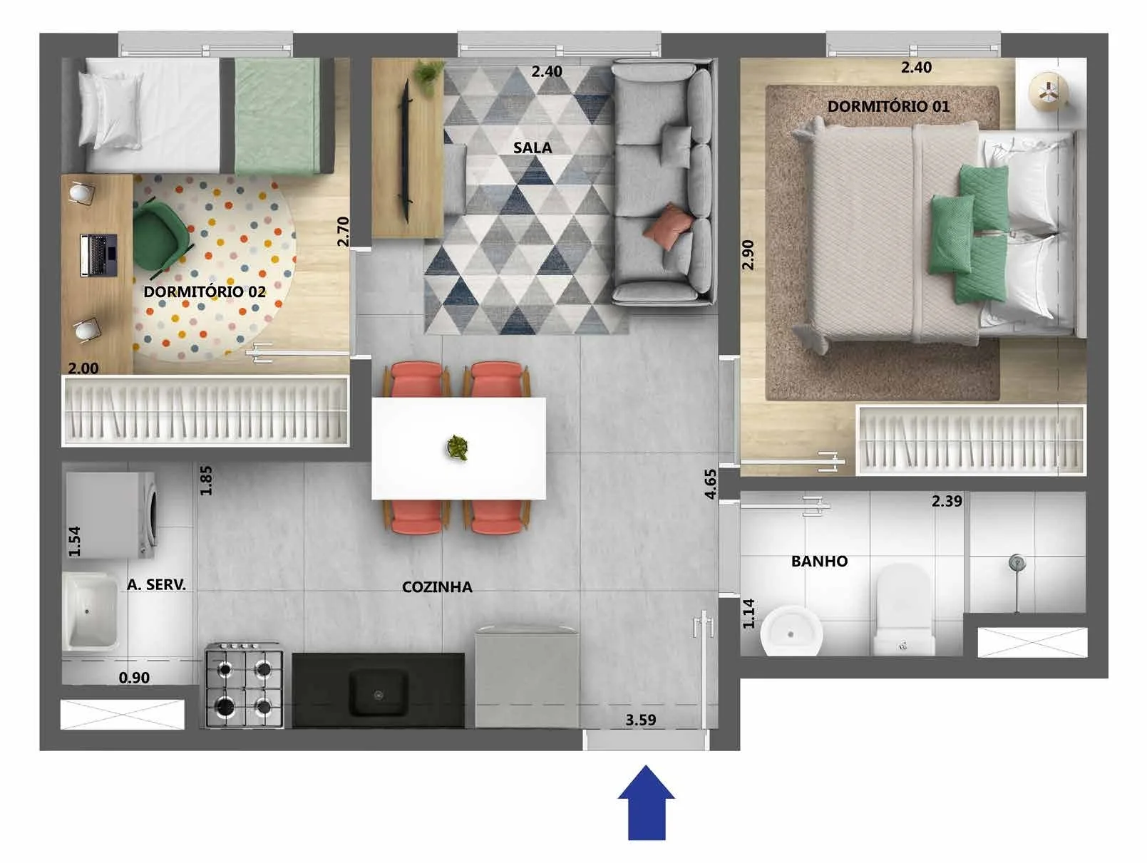 Planta do Alto São Domingos em Pirituba — 2 dormitórios, 37 m²