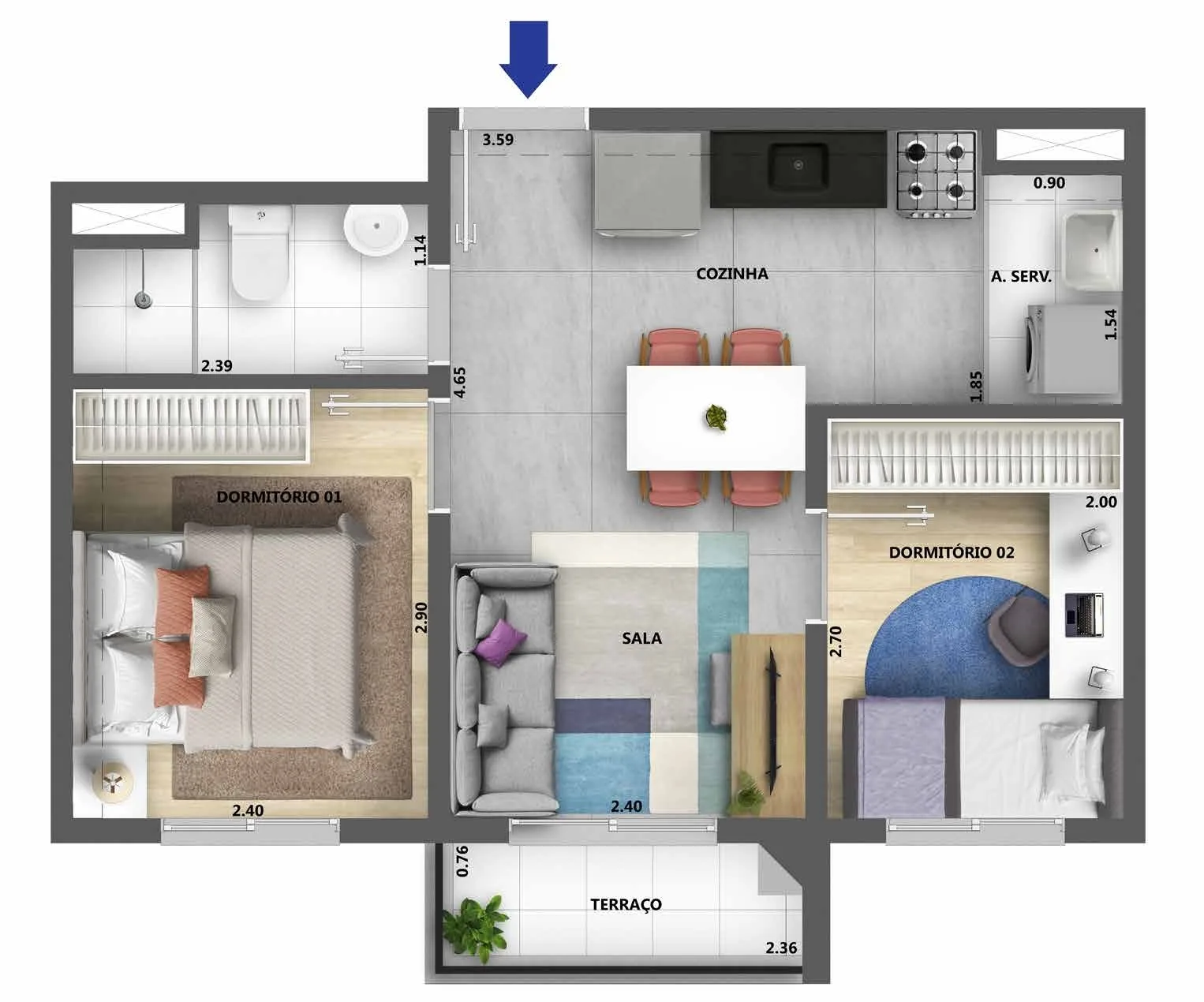 Planta do Alto São Domingos em Pirituba — 2 dormitórios, 41 m²