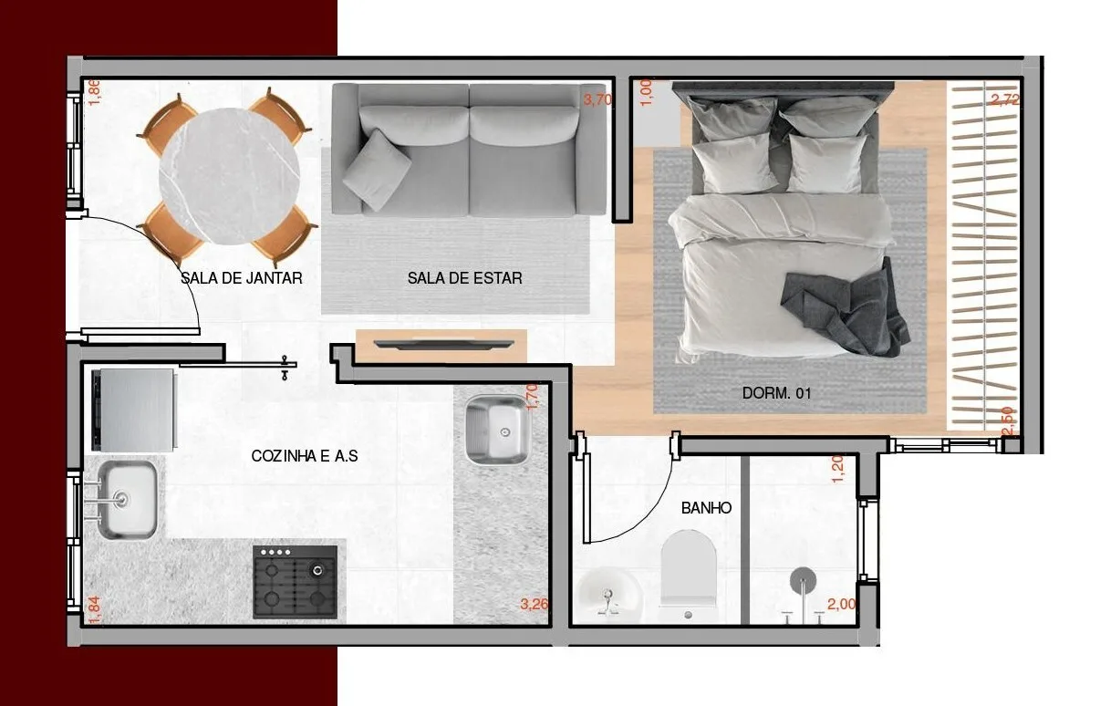 Planta do Amália Ferreira II em Vila Carrão — 1 dormitório, 30 m²