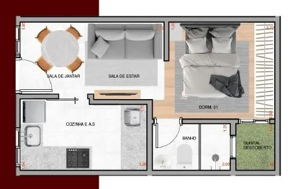 Planta do Amália Ferreira II em Vila Carrão — 1 dormitório, 30 m²