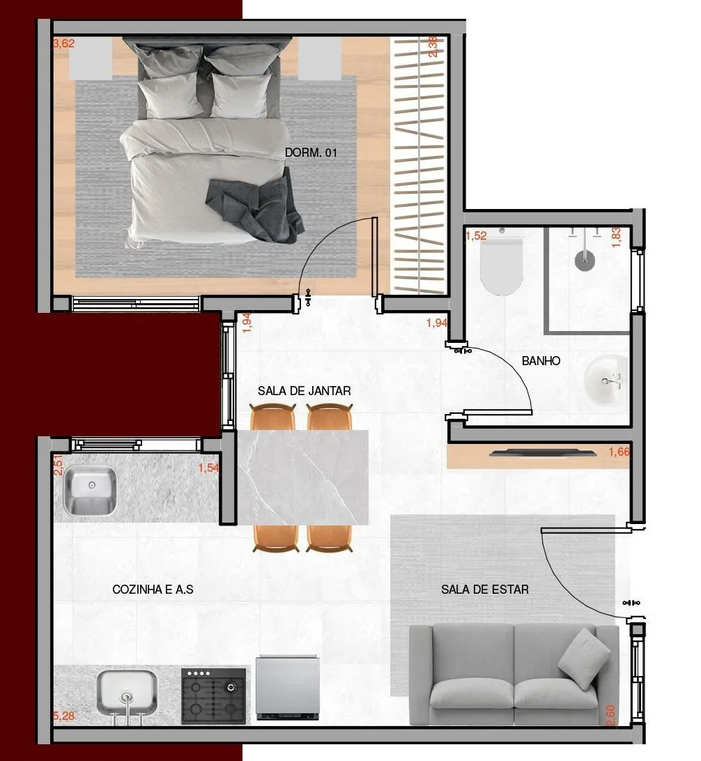 Planta do Amália Ferreira II em Vila Carrão — 1 dormitório, 35 m²