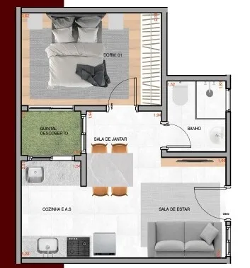 Planta do Amália Ferreira II em Vila Carrão — 1 dormitório, 35 m²