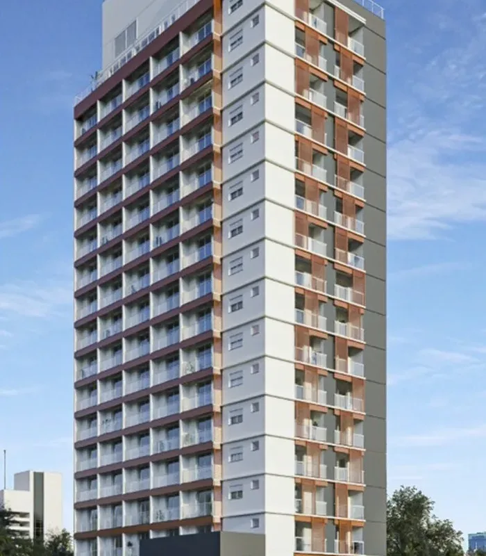 Fachada do Ara Faria Lima, lançamento em Pinheiros, São Paulo