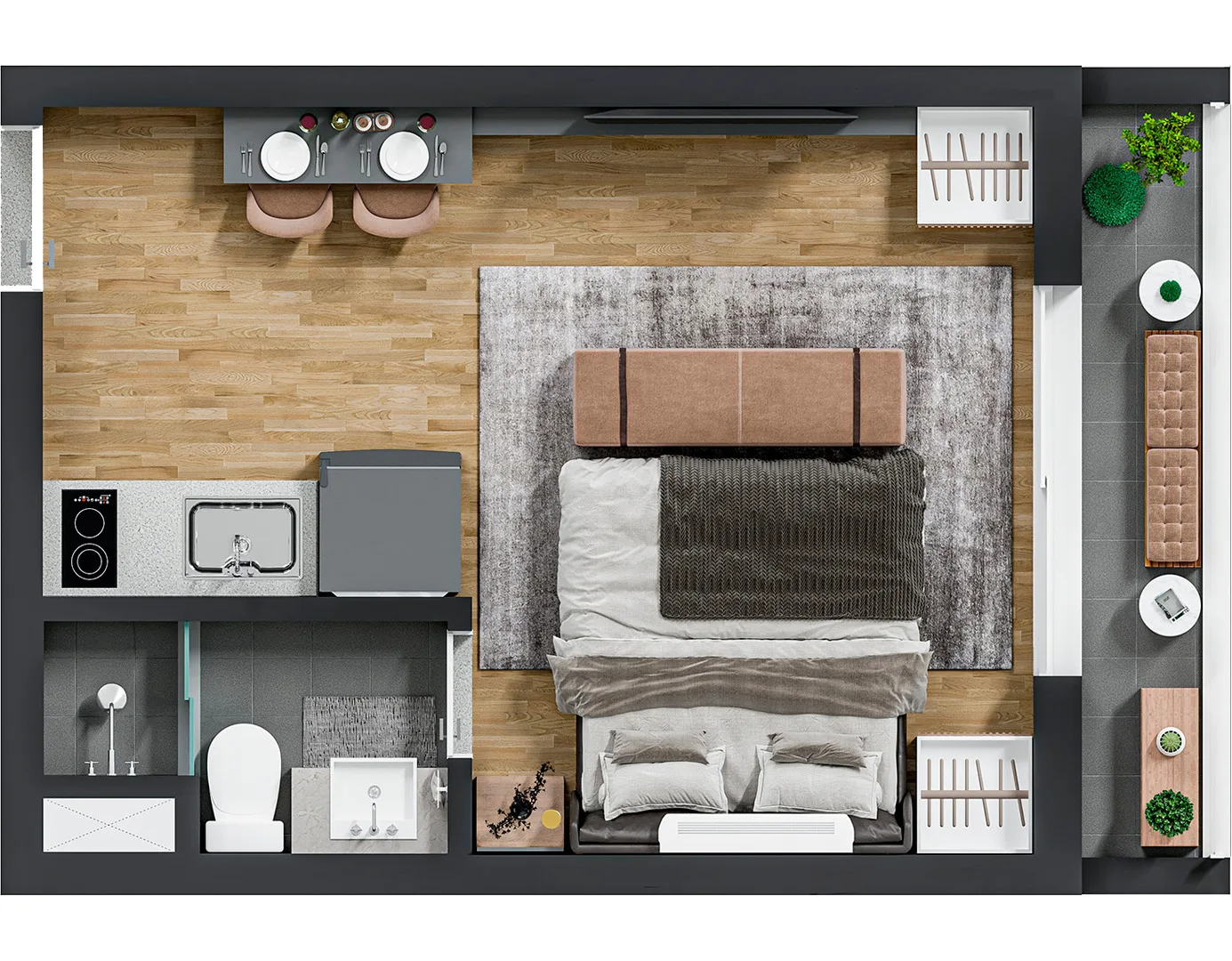 Planta do Ara Faria Lima em Pinheiros — studio de 25 m²