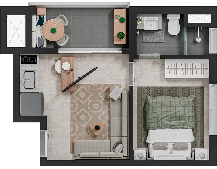 Planta do Ara Faria Lima em Pinheiros — 1 dormitório, 29 m²