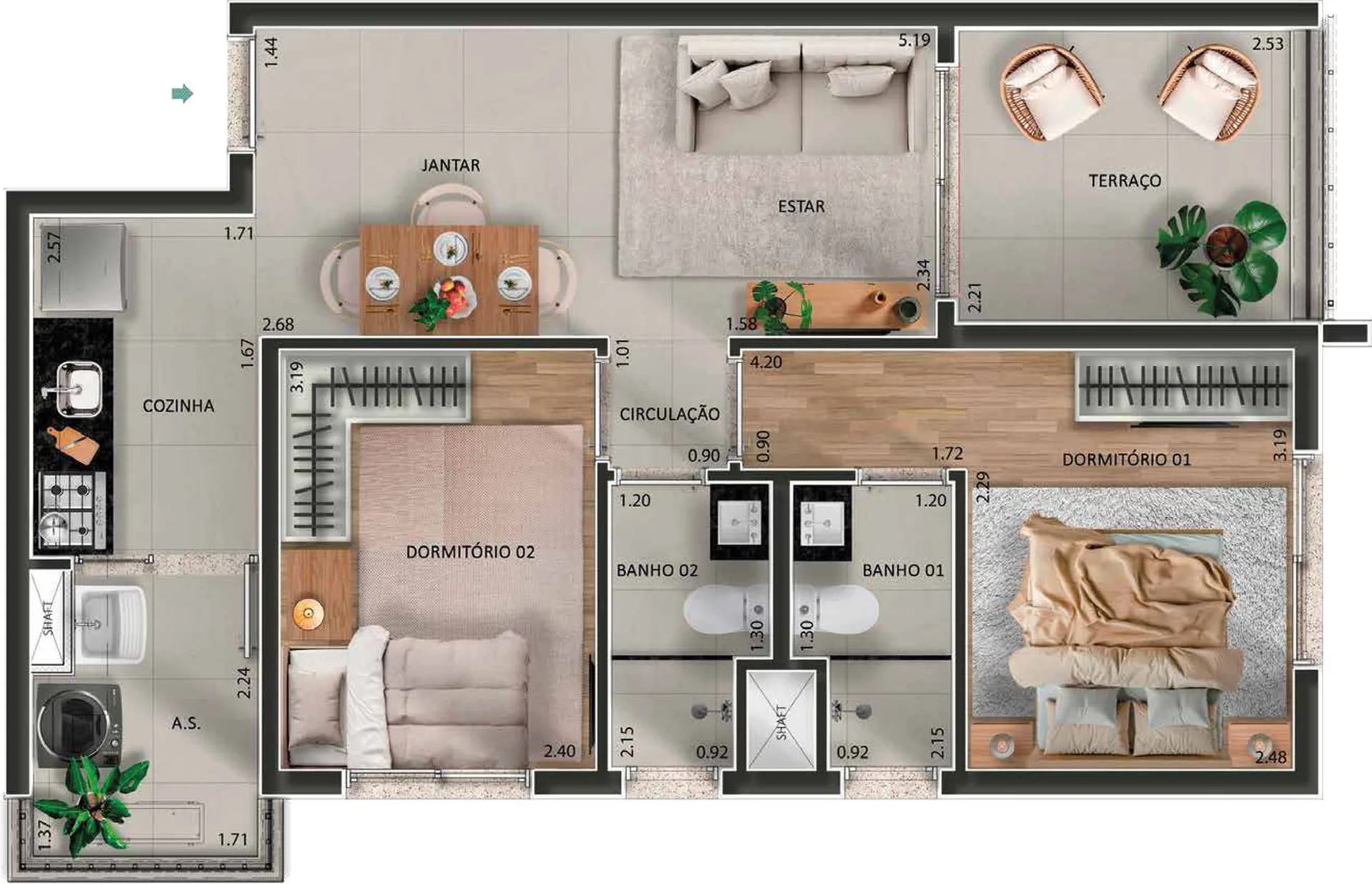 Planta do Árbore em Jardim São Paulo — 2 dormitórios, 58,35 m²