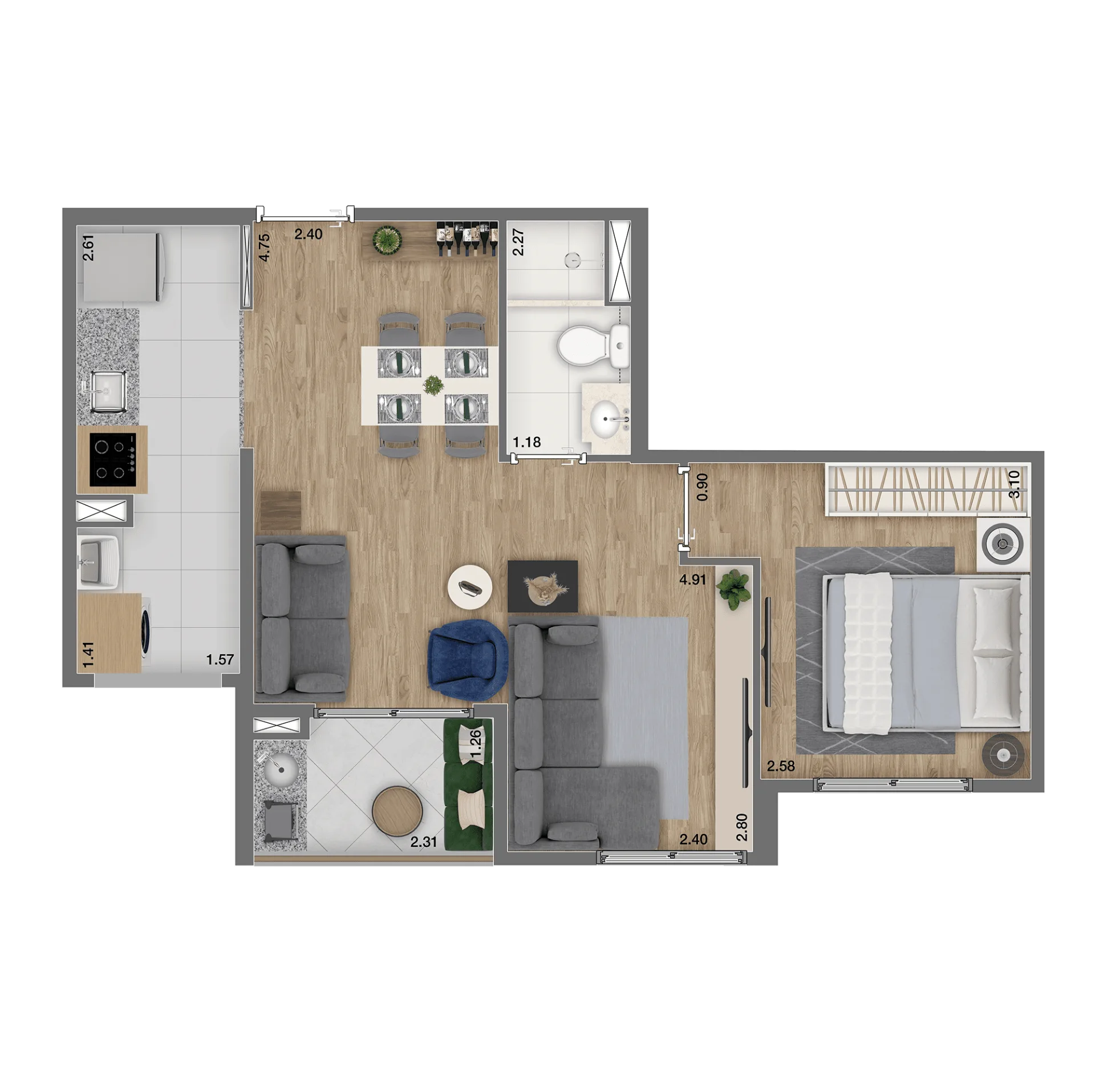 Planta do Arboris Morumbi em Morumbi — 1 dormitório, 47 m² (opção)