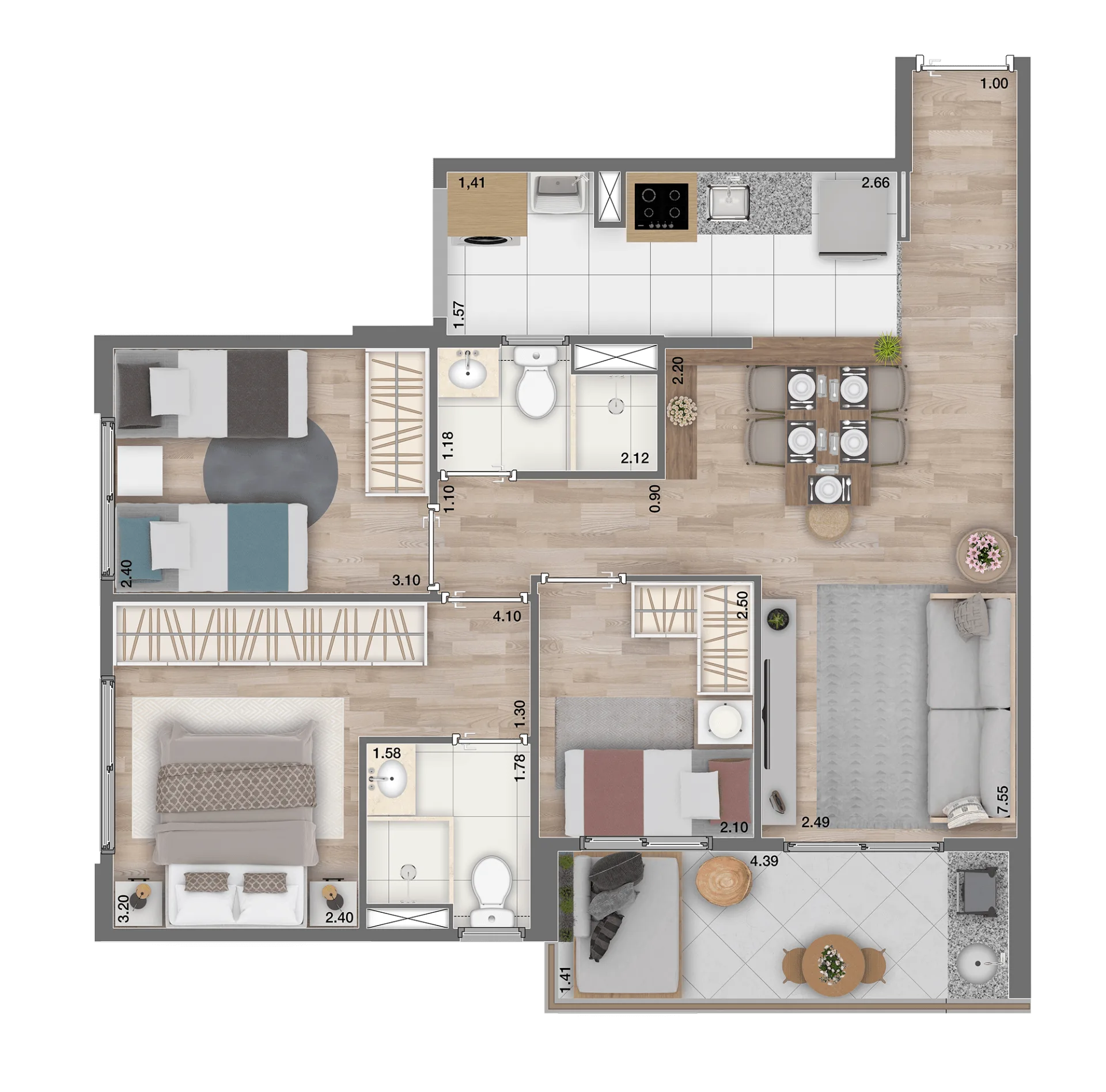 Planta do Arboris Morumbi em Morumbi — 3 dormitórios, 69 m²