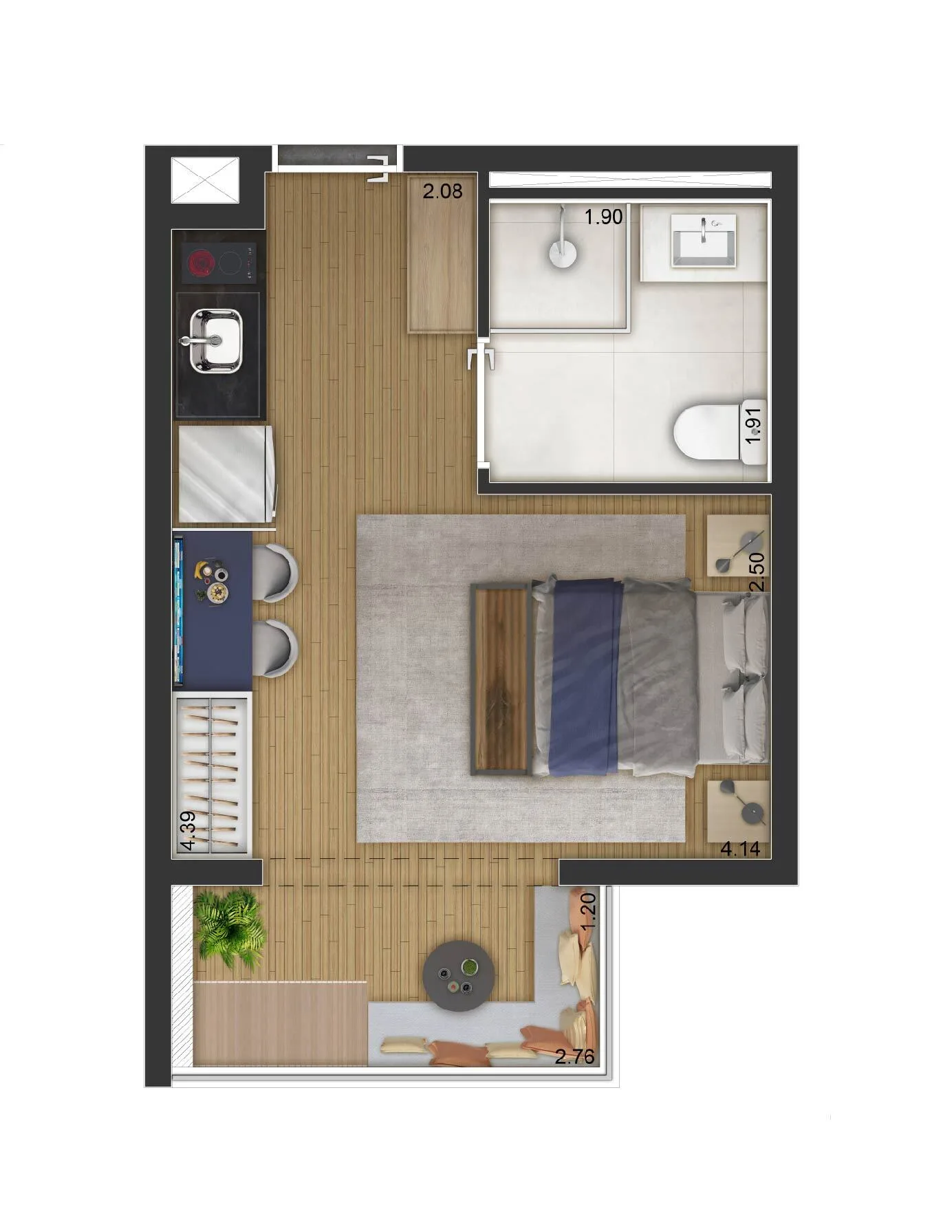 Planta do Arch Boa Vista em Alto da Boa Vista — 1 dormitório – 25 m² Studio