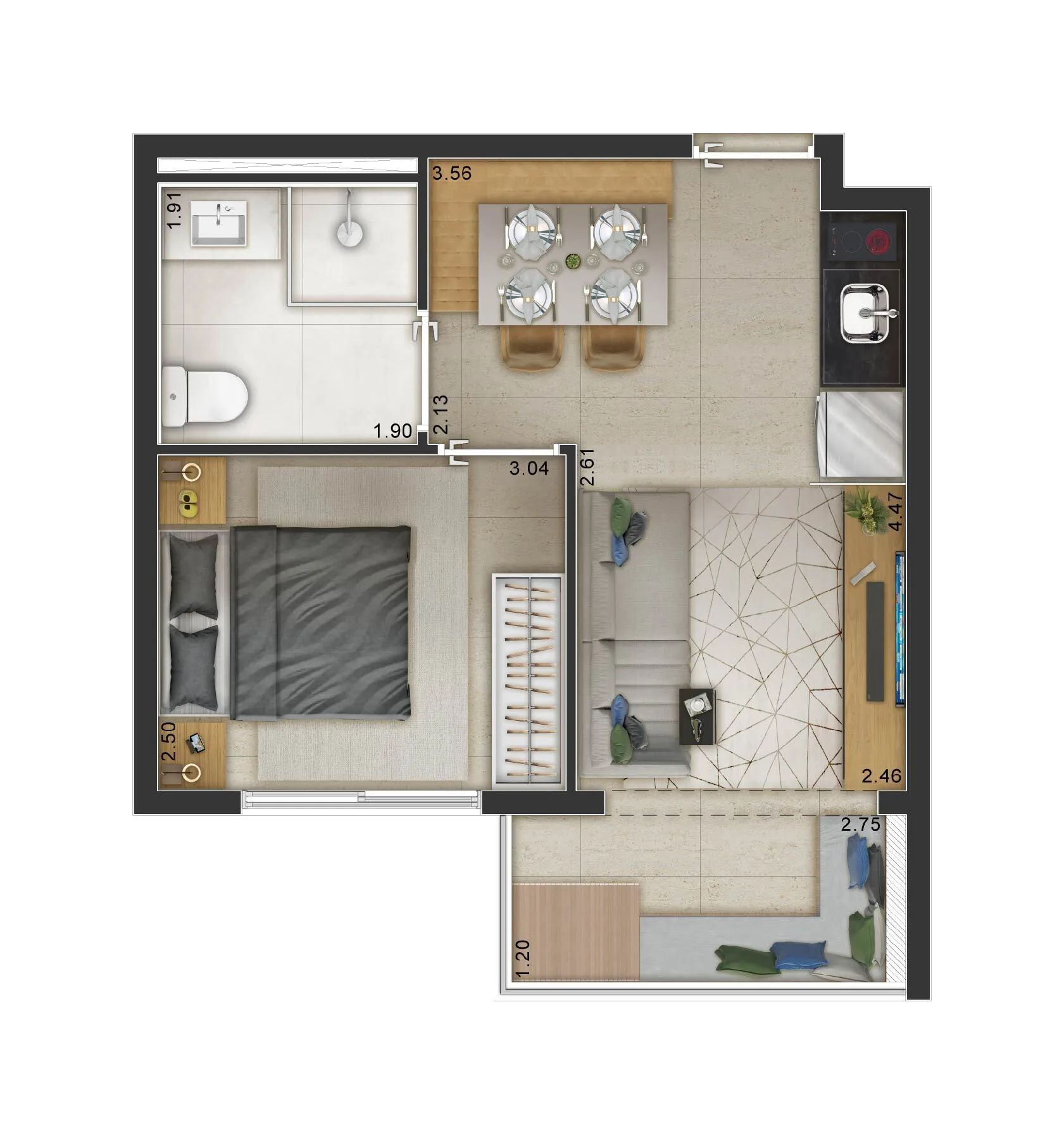 Planta do Arch Boa Vista em Alto da Boa Vista — 1 dormitório – 32 m²
