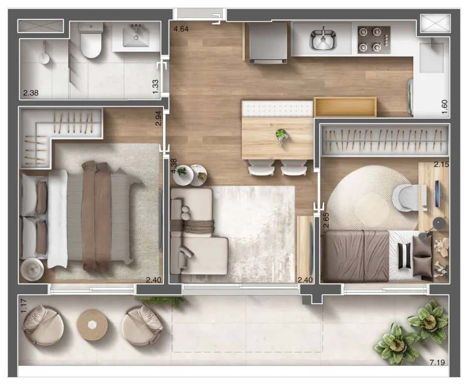 Planta do Arch Nazaré Urban em Ipiranga — 2 dormitórios, 43 m²
