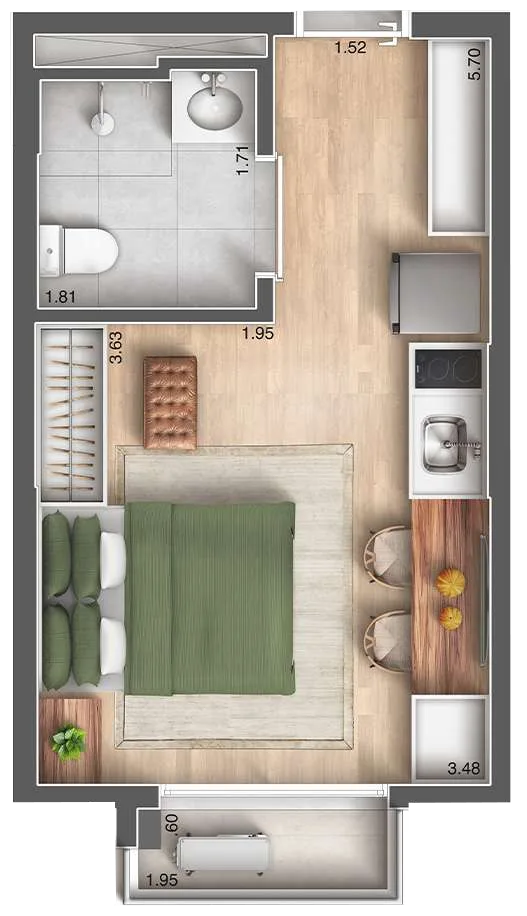 Planta do Arch Nazaré Urban — 1 dormitório – 24 m² Studio