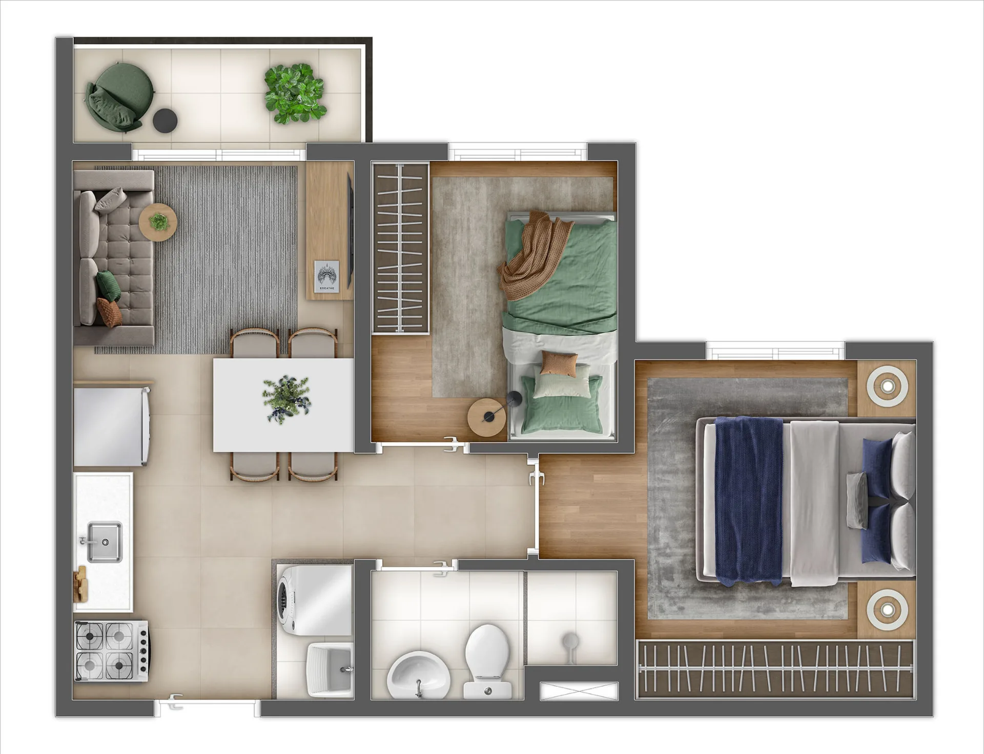Planta do Ares do Horto Ipê Amarelo em Campo Limpo — 2 dormitórios, 34,45 m²