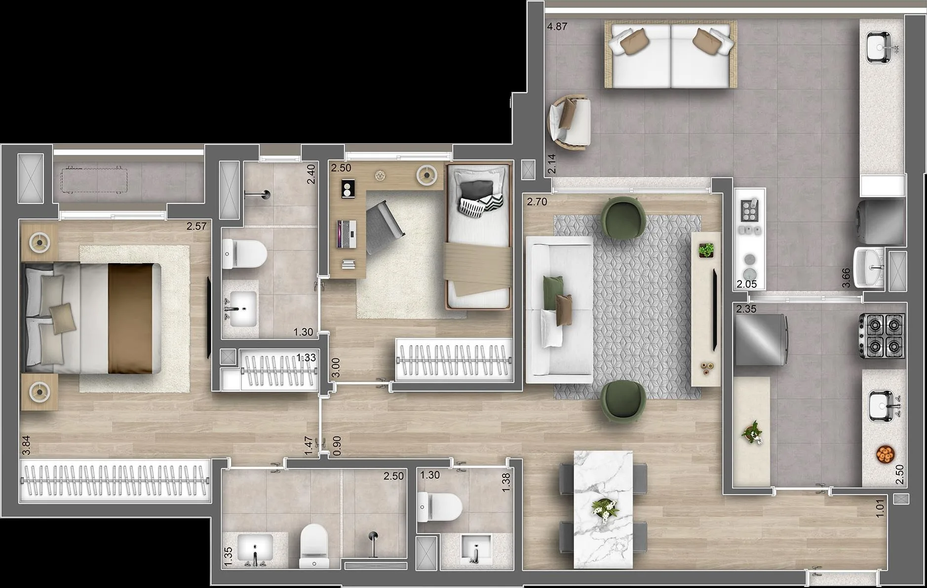 Planta do Ári Butantã em Butantã — 2 dormitórios, 80 m²