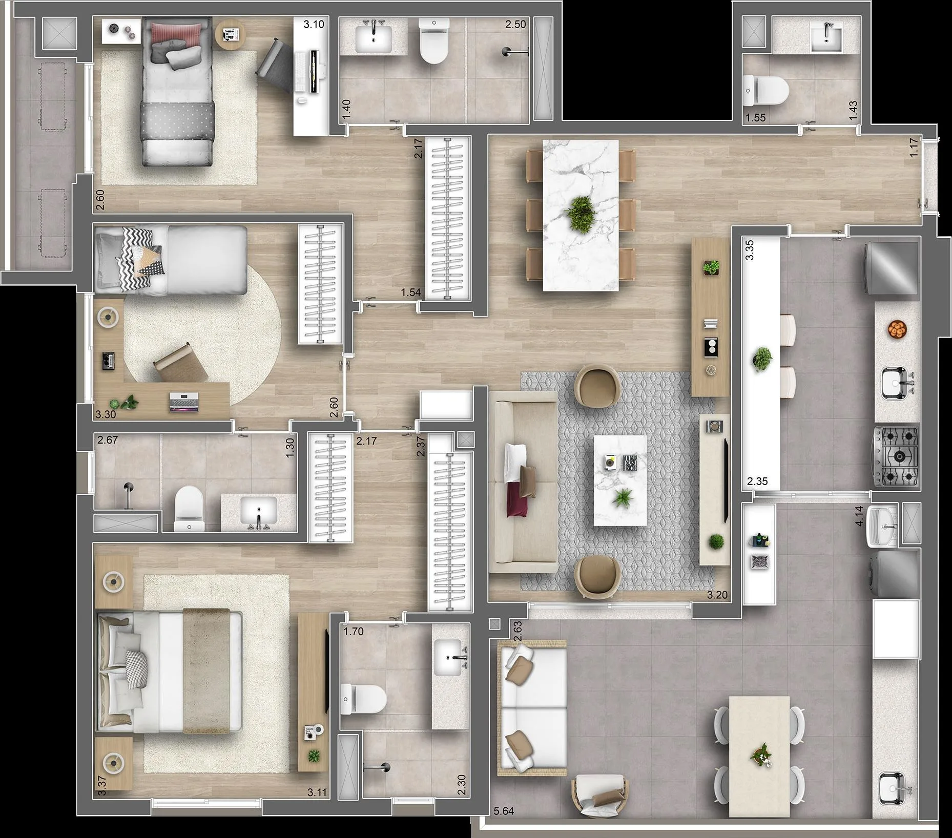 Planta do Ári Butantã em Butantã — 3 dormitórios, 120 m²