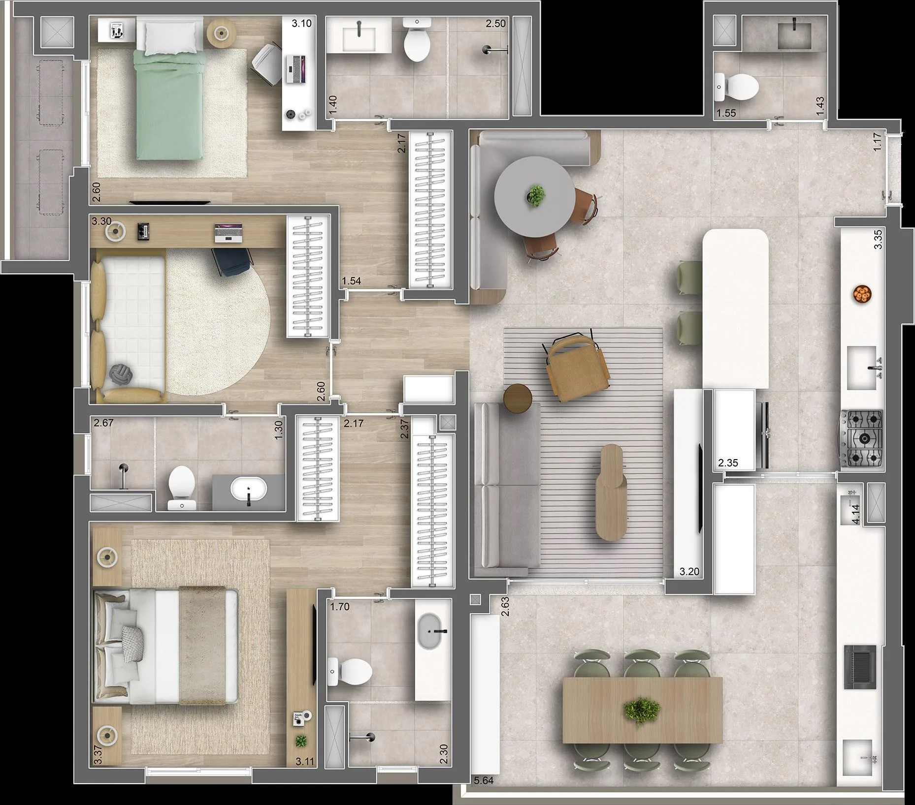 Planta do Ári Butantã em Butantã — 3 dormitórios, 120 m² (opção)