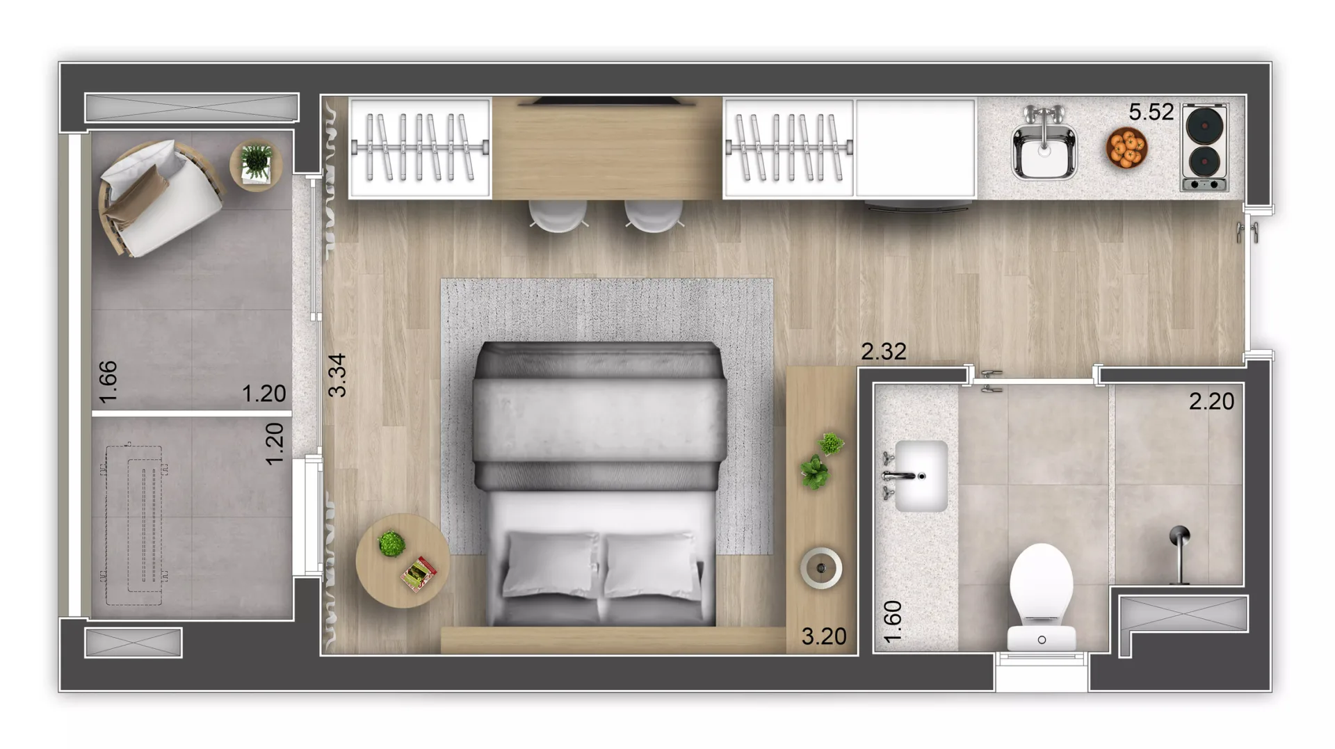 Planta do Ári Butantã Studios em Butantã — 1 dormitório – 25 m² Studio