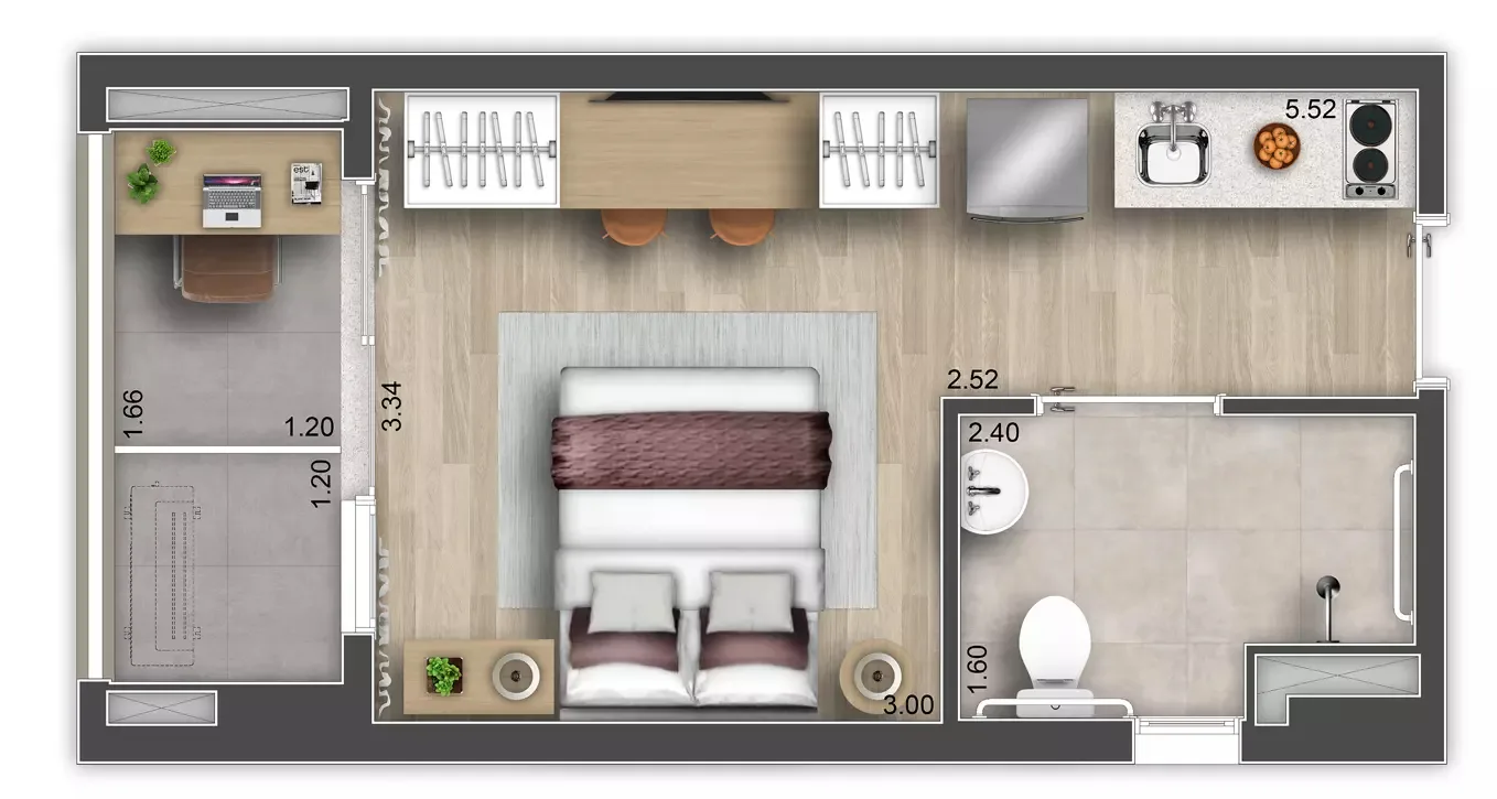 Planta do Ári Butantã Studios em Butantã — 1 dormitório – 26 m² Studio