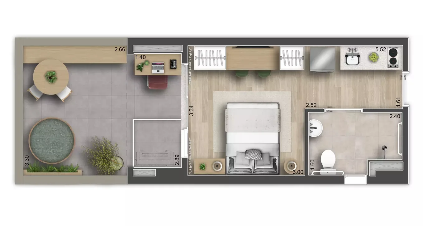 Planta do Ári Butantã Studios em Butantã — 1 dormitório – 46 m² Garden