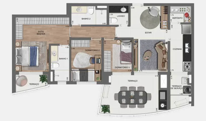 Planta do Arkadio EZ by Ott em Jardim das Acácias — 107 m²
