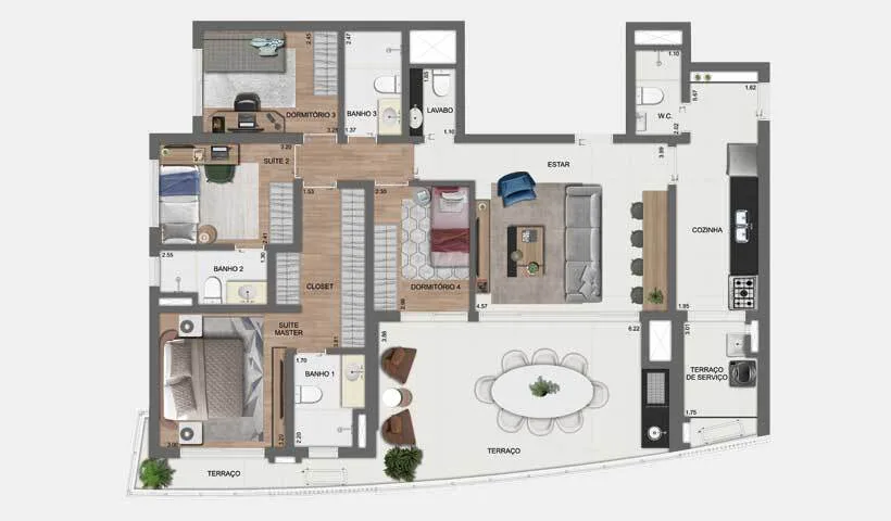 Planta do Arkadio EZ by Ott em Jardim das Acácias — 142 m²