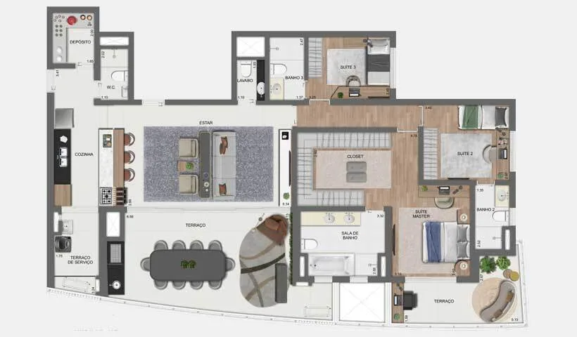 Planta do Arkadio EZ by Ott em Jardim das Acácias — 180 m²