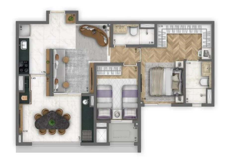 Planta do Arq Mooca By Living em Mooca — 2 dormitórios – 71 m²