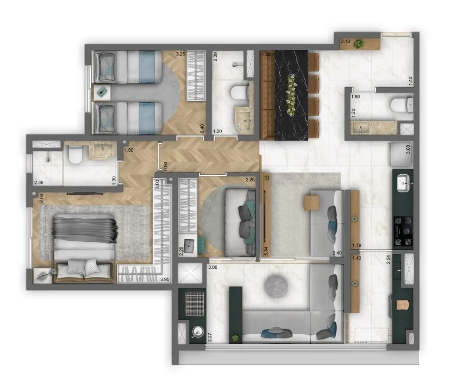 Planta do Arq Mooca By Living em Mooca — 3 dormitórios – 82 m²