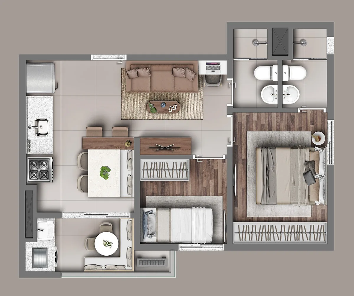 Planta do Arte Vila Matilde em Vila Matilde — 2 dormitórios, 43,88 m²