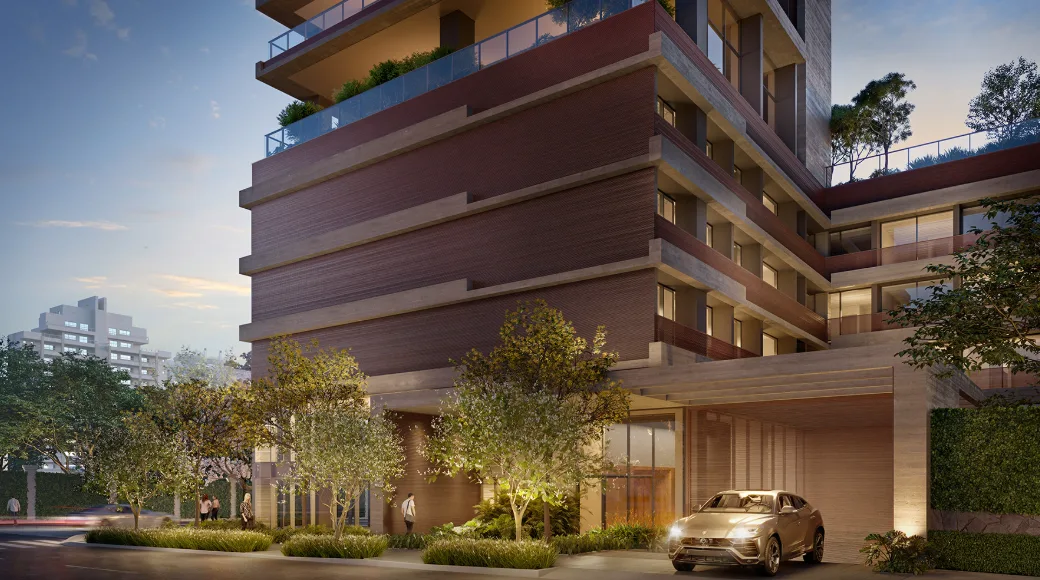 Fachada do Asteri Stays, lançamento em Vila Nova Conceição, São Paulo