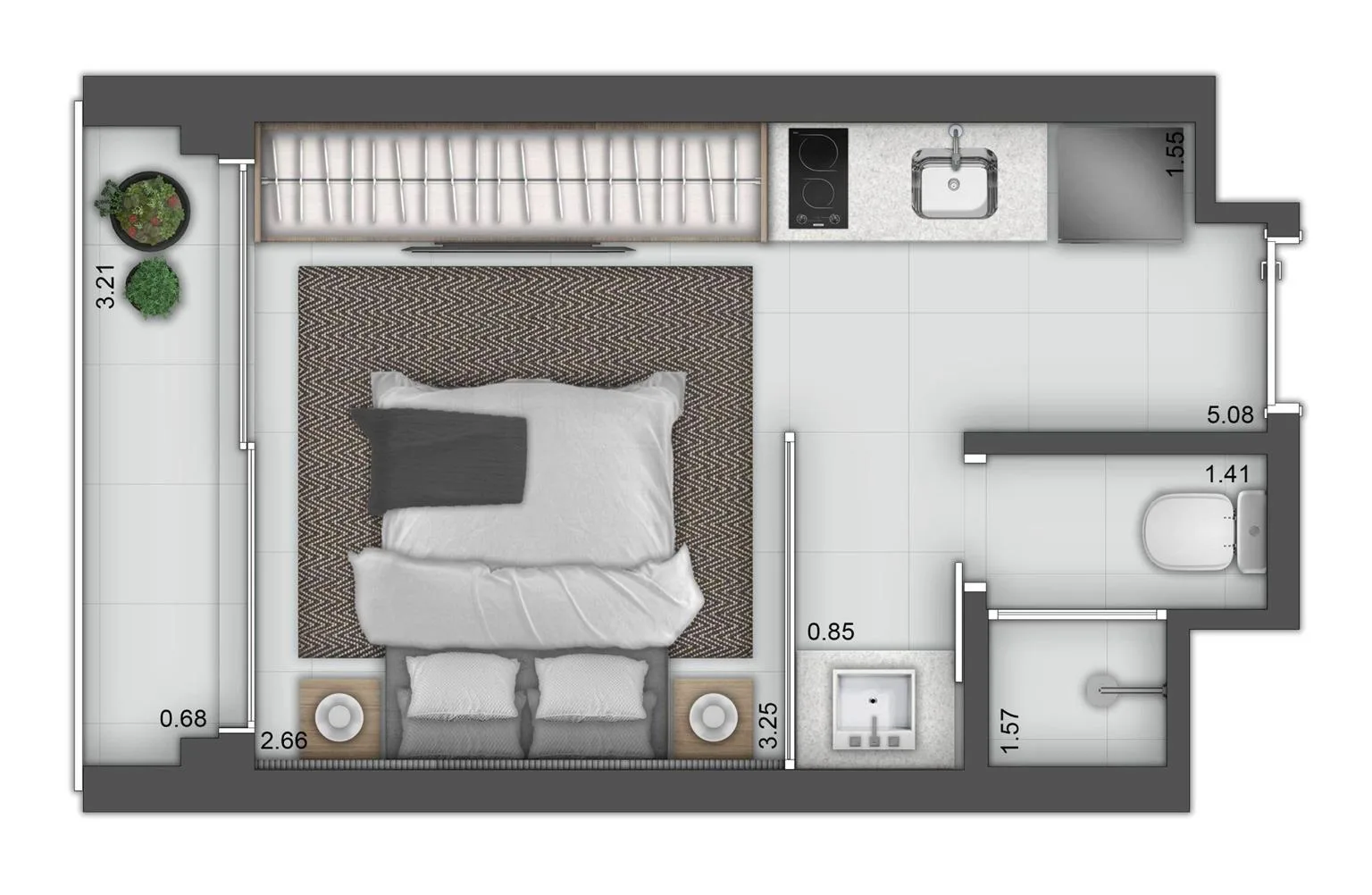 Planta do Asteri Stays em Vila Nova Conceição — 1 dormitório – 20 m² Studio