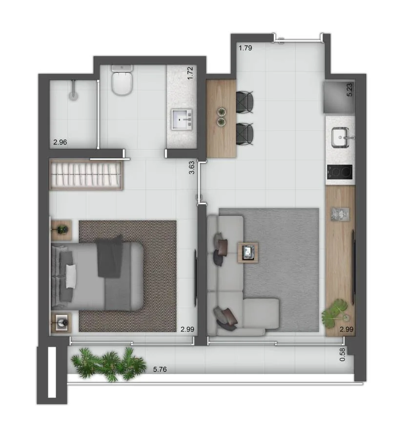 Planta do Asteri Stays em Vila Nova Conceição — 1 dormitório – 43 m²