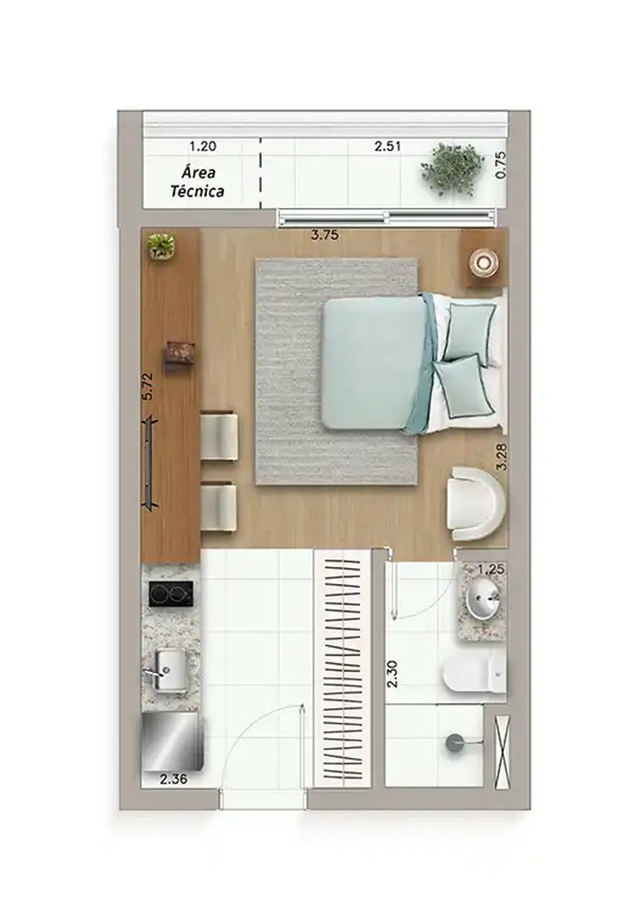 Planta do Ateliê Vila Madalena em Perdizes — studio de 28,83 m²