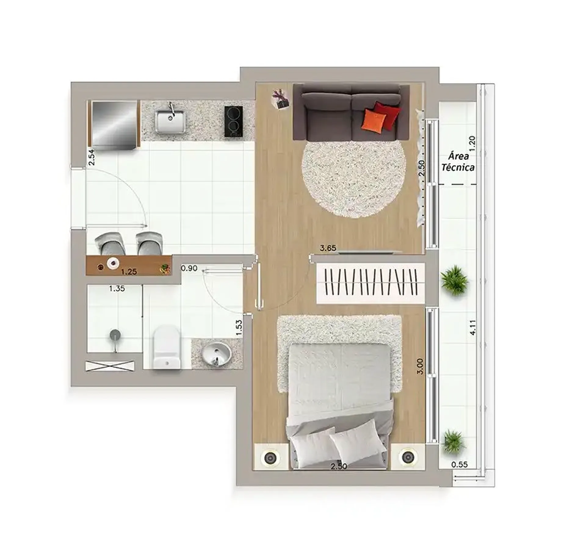 Planta do Ateliê Vila Madalena em Perdizes — 1 dormitório, 31,24 m²