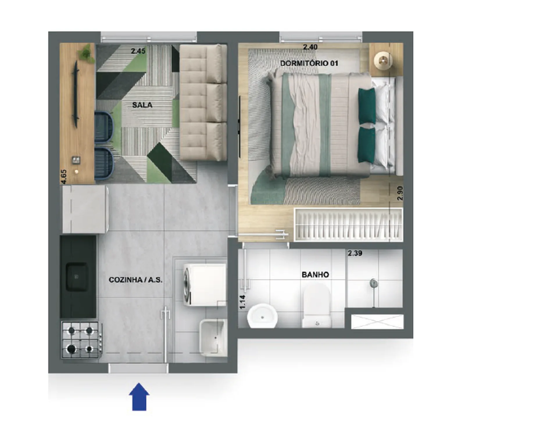 Planta do Atmosfera Jaguaré em Jaguaré — 1 dorm. 24,13 m²