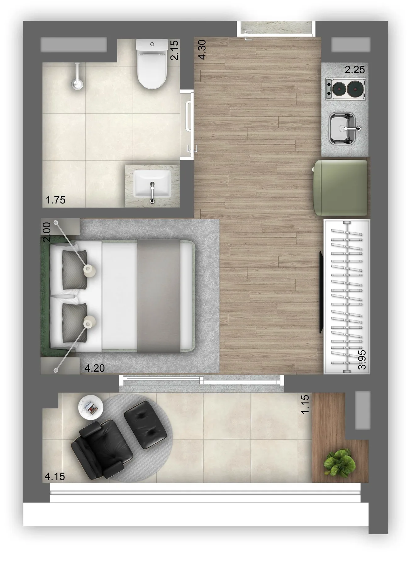 Planta do Atmosfera Vila Mariana em Vila Mariana — studio de 30,90 m²