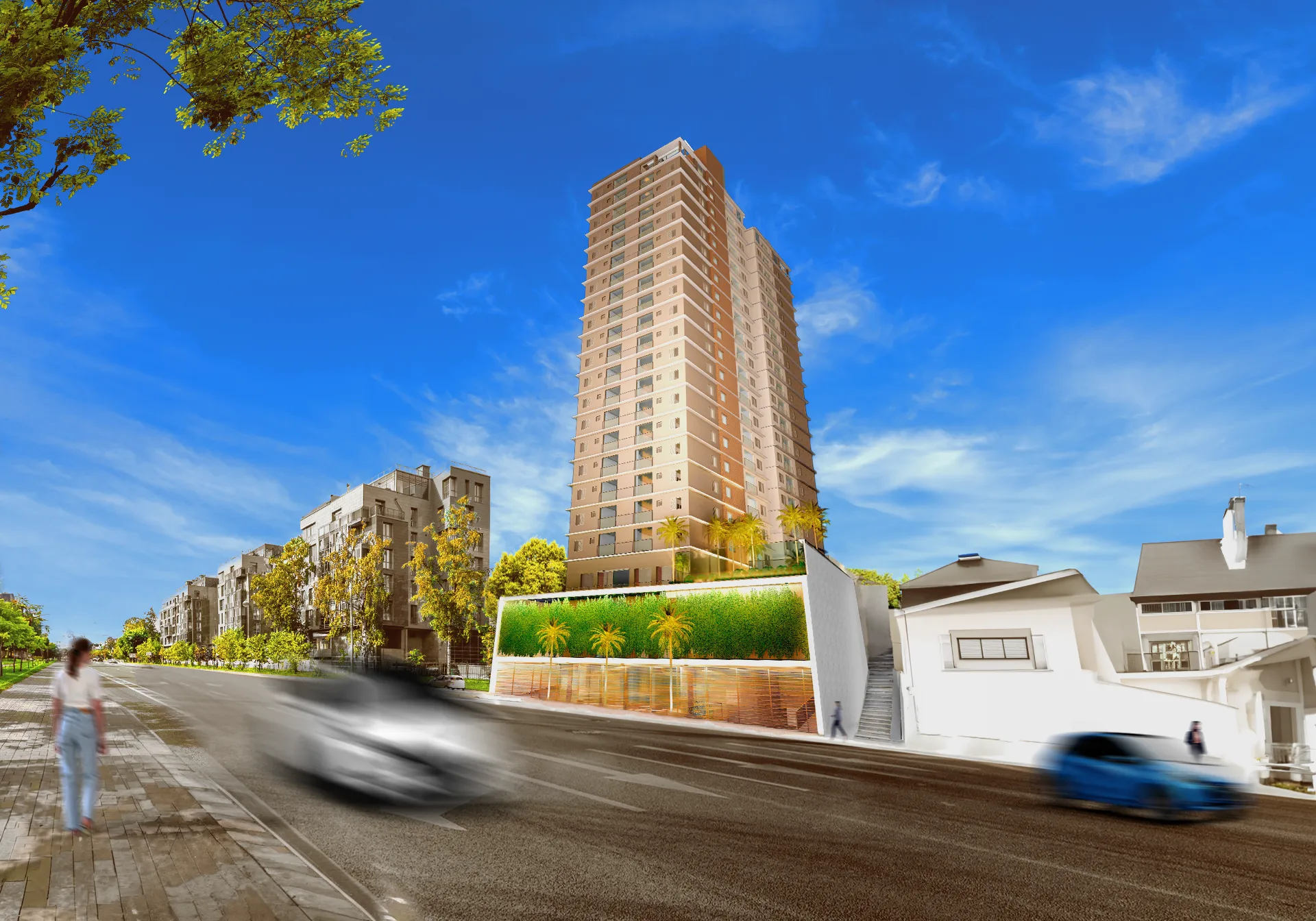 Fachada do Aura, lançamento em Vila Guilhermina, São Paulo
