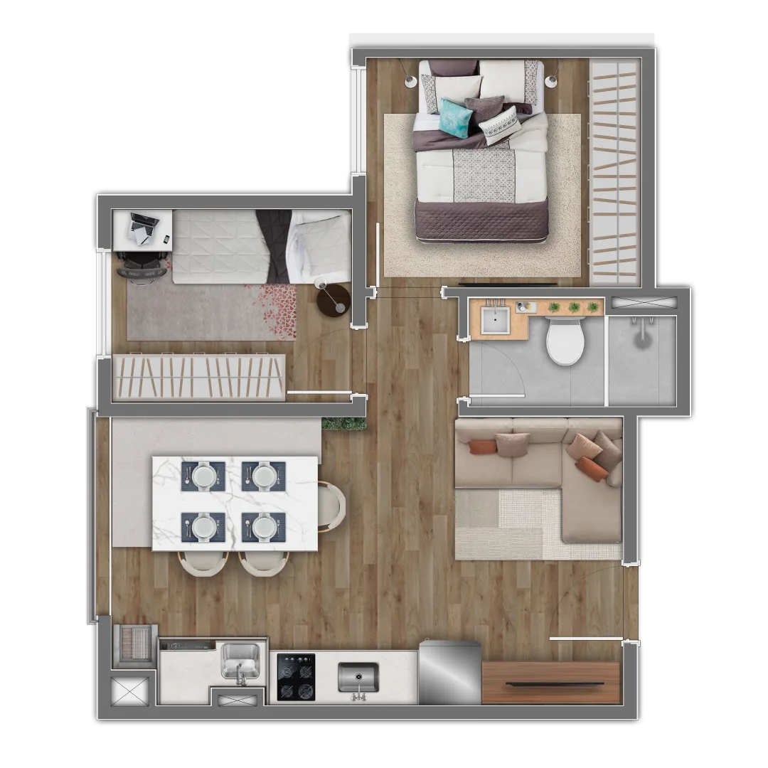 Planta do Aura em Vila Guilhermina — 2 dormitórios, 40 m²