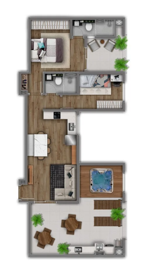 Planta do Aura em Vila Guilhermina — 2 dormitórios, 80,56 m²