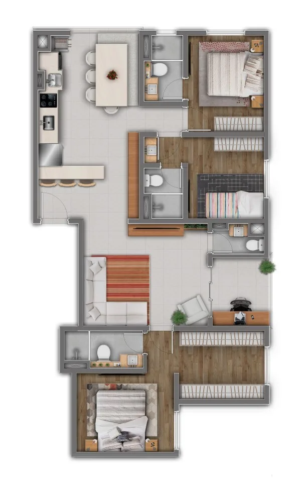 Planta do Aura em Vila Guilhermina — 3 dormitórios, 84 m² (opção)