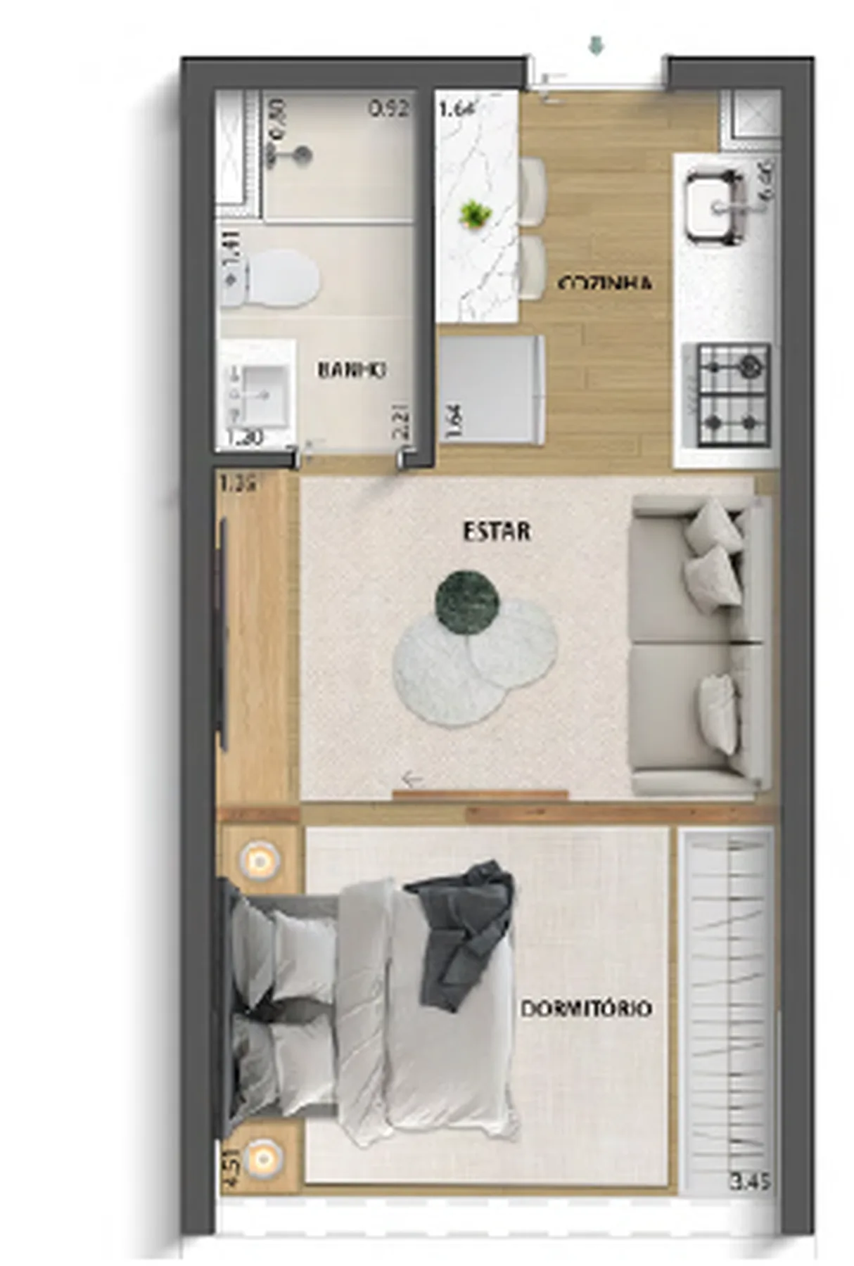 Planta do Aurum Perdizes Studios em Perdizes — 1 dormitório – 28,32 m² Studio