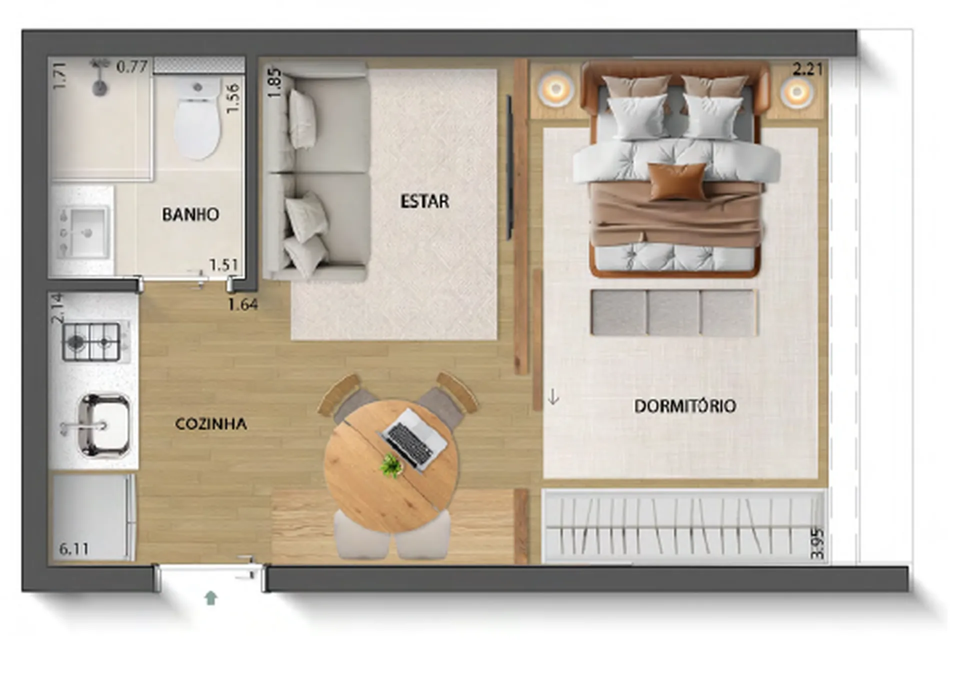 Planta do Aurum Perdizes Studios em Perdizes — 1 dormitório – 29,58 m² Studio